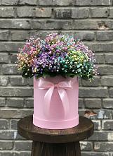 Цветочная композиция из Гипсофила и Розы в шляпной коробке в Криводановке